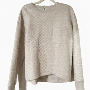 ✨ Banana Republic Factory Quilted Crewneck Sweatshirt Oatmeal Heather Sz S NWT